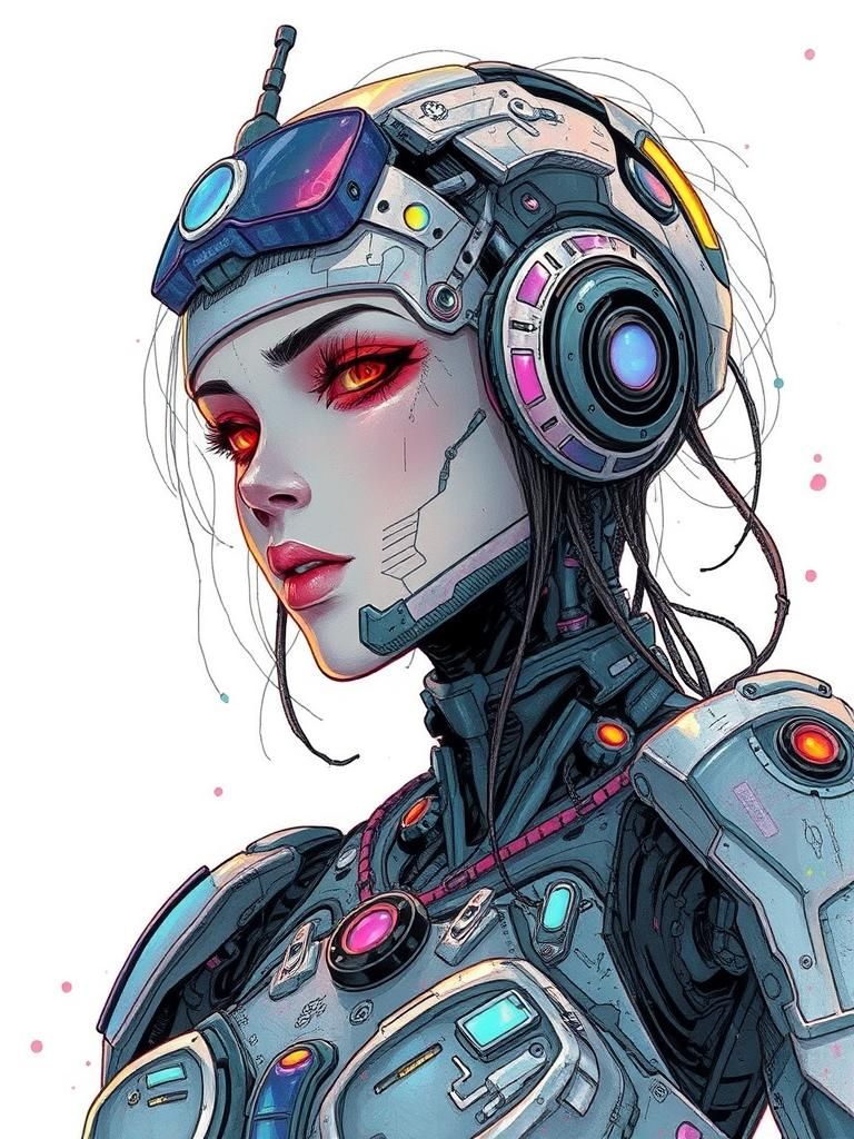 Opalescent Cyborg Woman, Digital Illustration