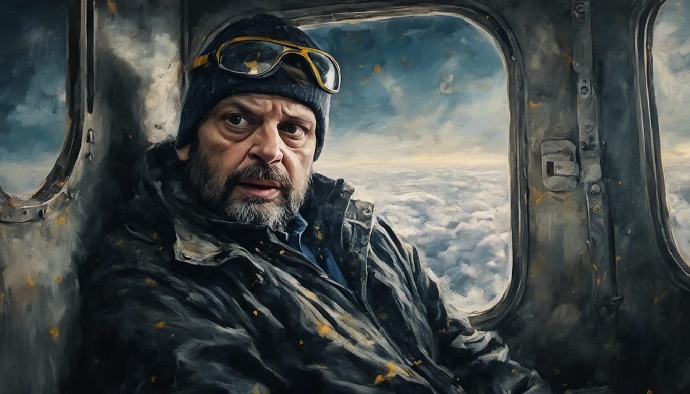 Worried Skydiver Portrait in Dark Surrealist Style