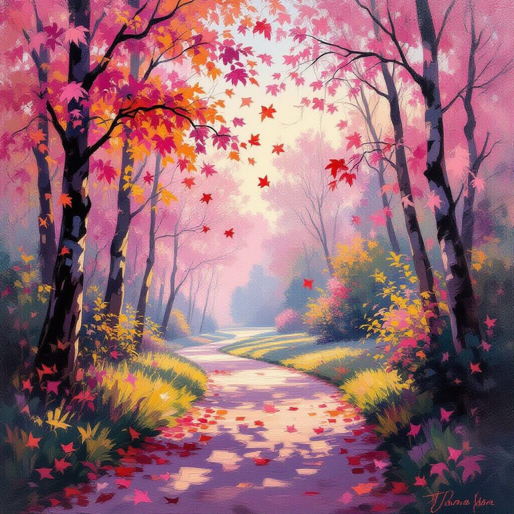 Magical Autumn Leaves in Pinks and Purples