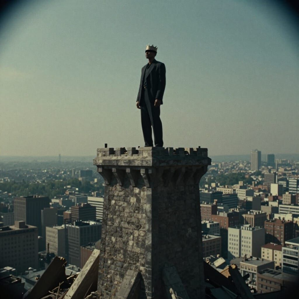 Crowned Thinker Blind to Collapsing City