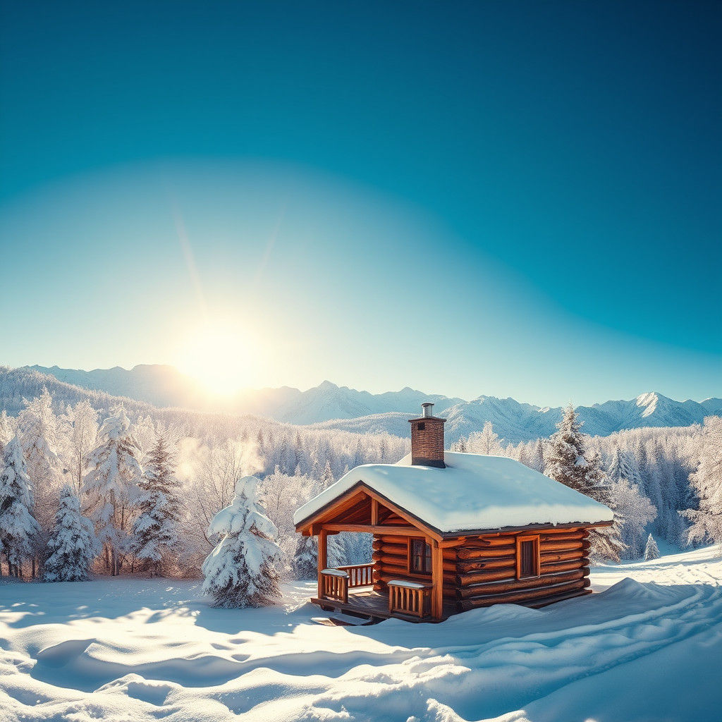 Tranquil Winter Landscape with Cabin: Digital Painting