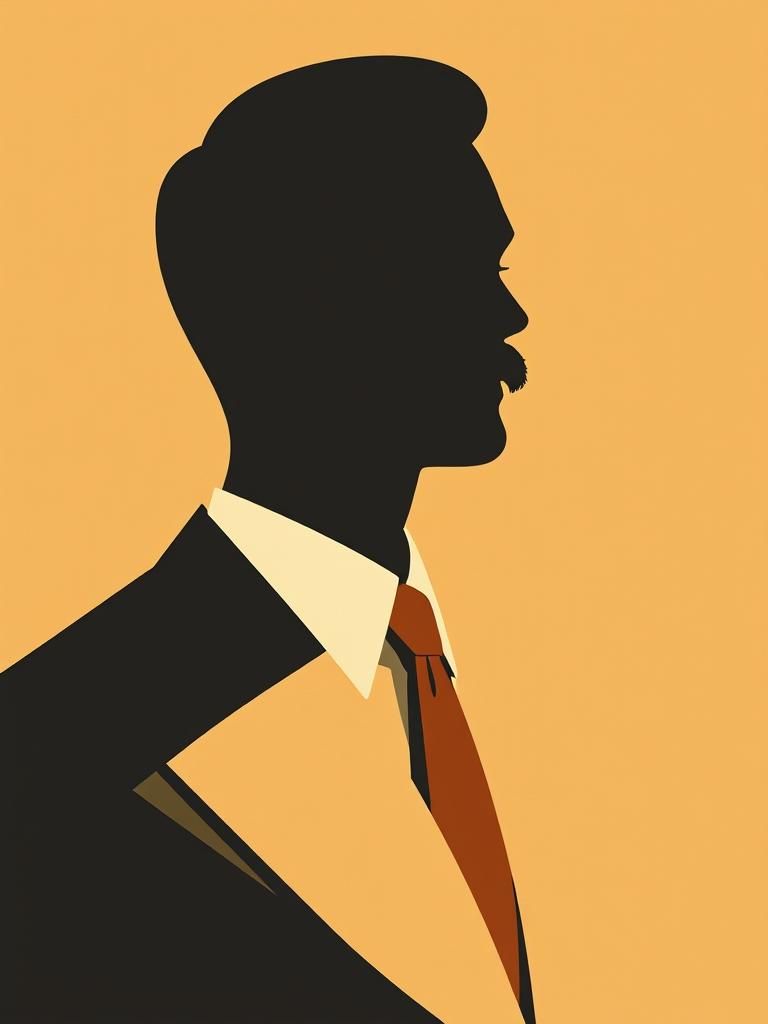 Moustachioed Man in Mid-Century Modern Silhouette
