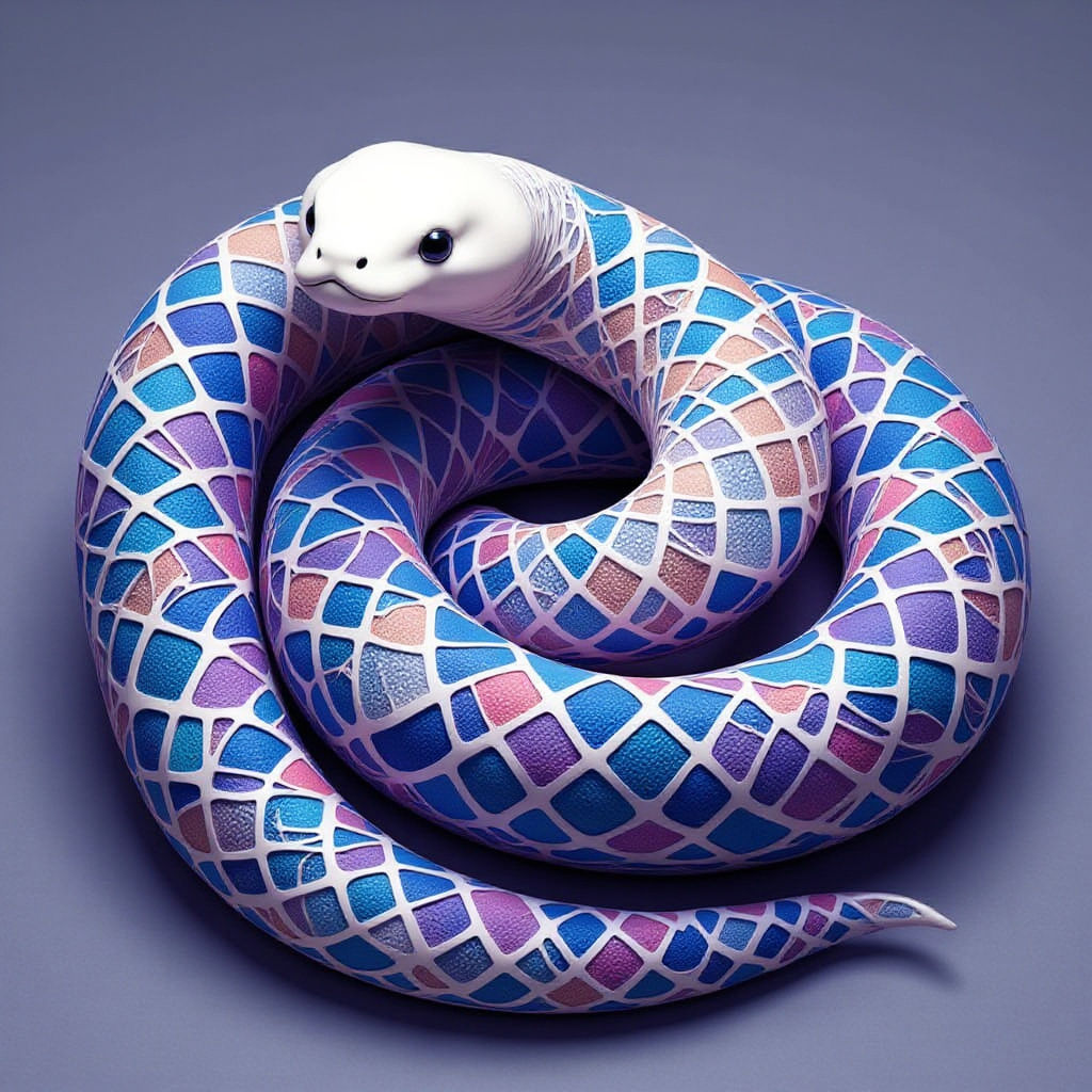 White Snake with Blue and Purple Geometric Patterns