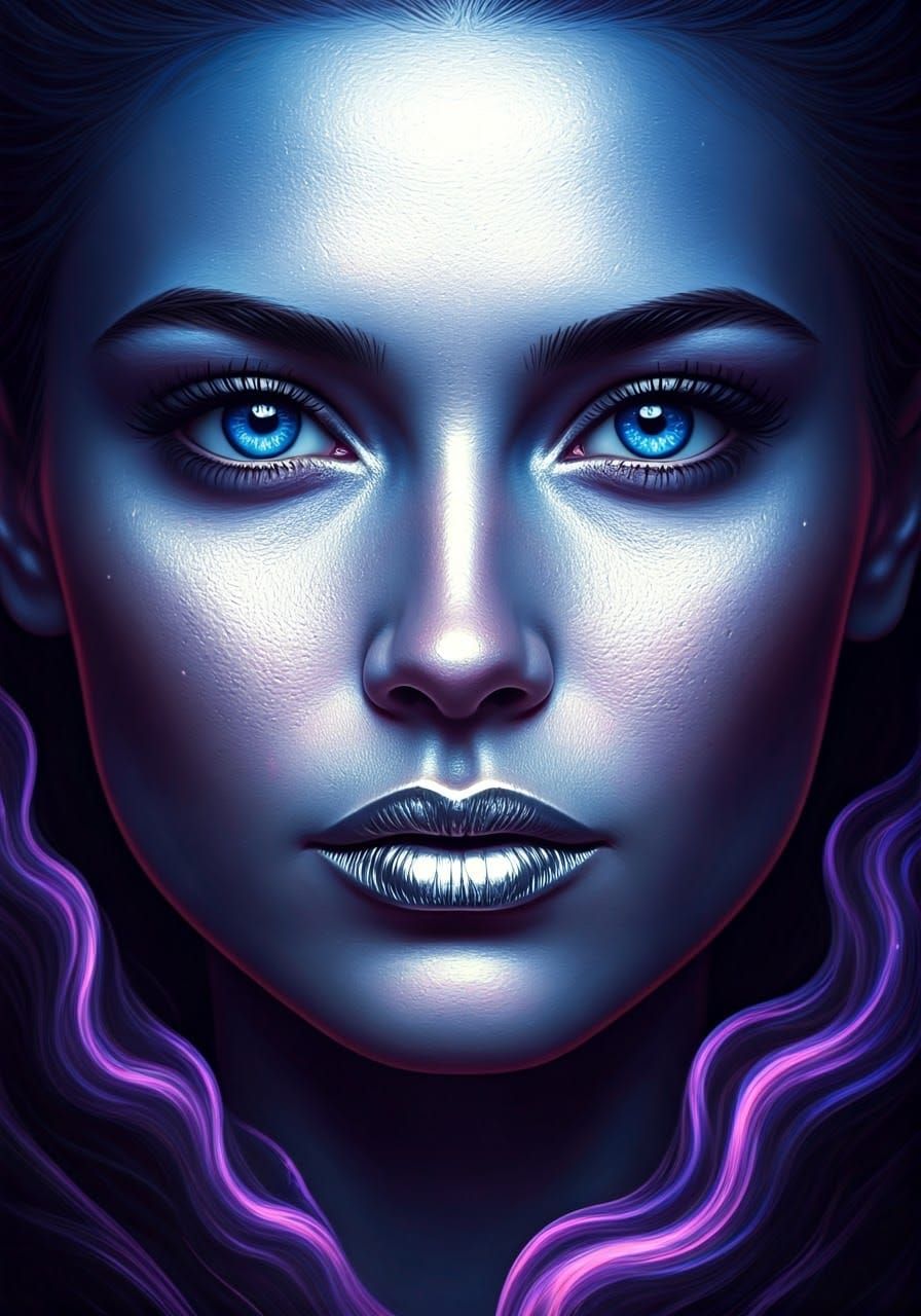 Iridescent Woman in Dreamlike Cosmic Portrait