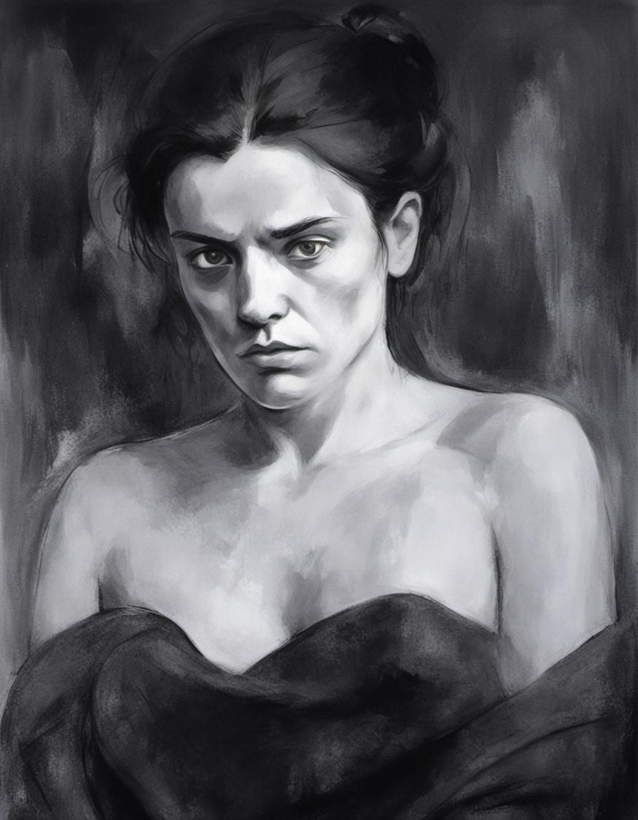 Melancholic Female Portrait in Cubist Style