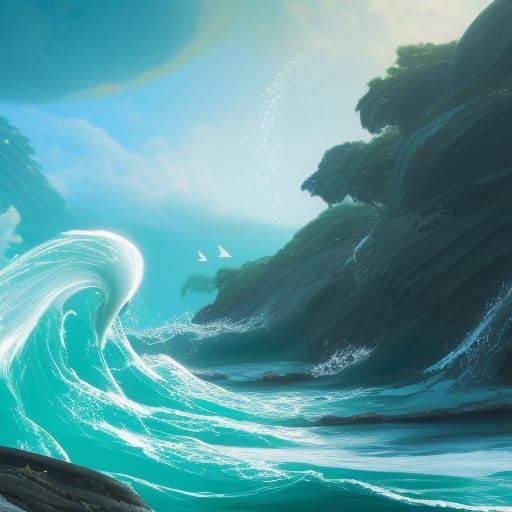 Ocean Dolphins in Detailed Matte Painting Style