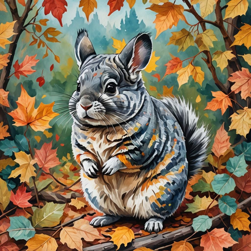 Autumn Chinchilla in Gouache Style