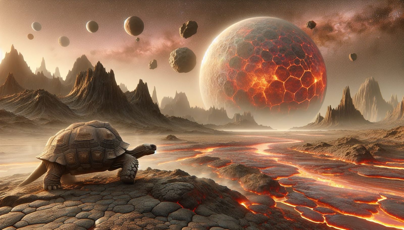 Giant Tortoise on Barren Planet Observes Earth's Formation
