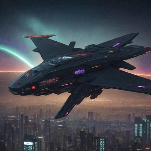 Cyberpunk Cityscape with UFO, Demons and Dragons