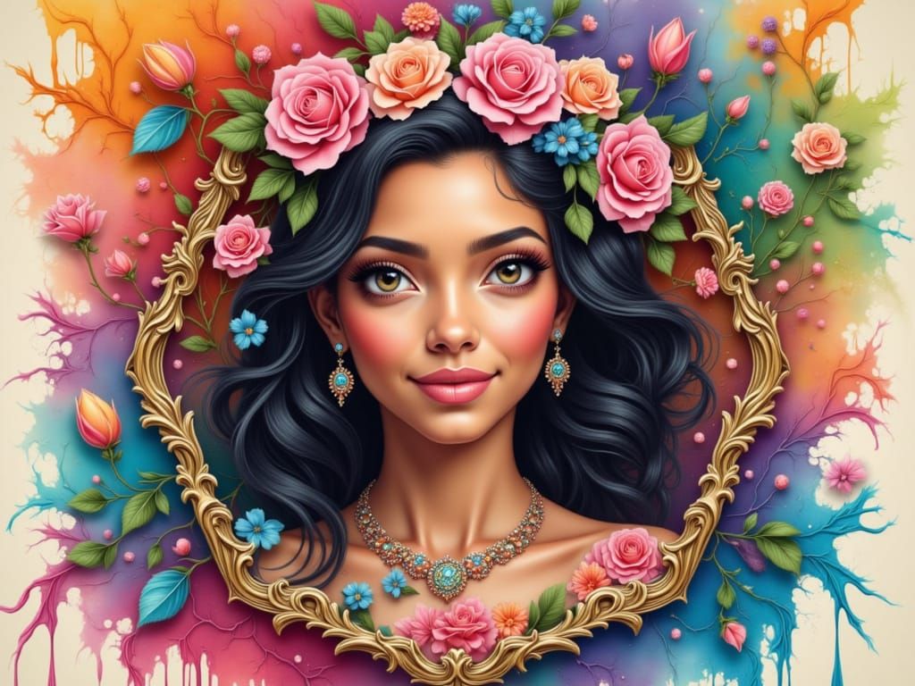 Pastel Disney Princess in Futuristic Hexagonal Portrait