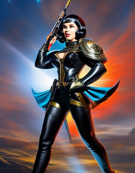 Glamorous Retro Sci-Fi Pinup Girl in Space Age Outfit