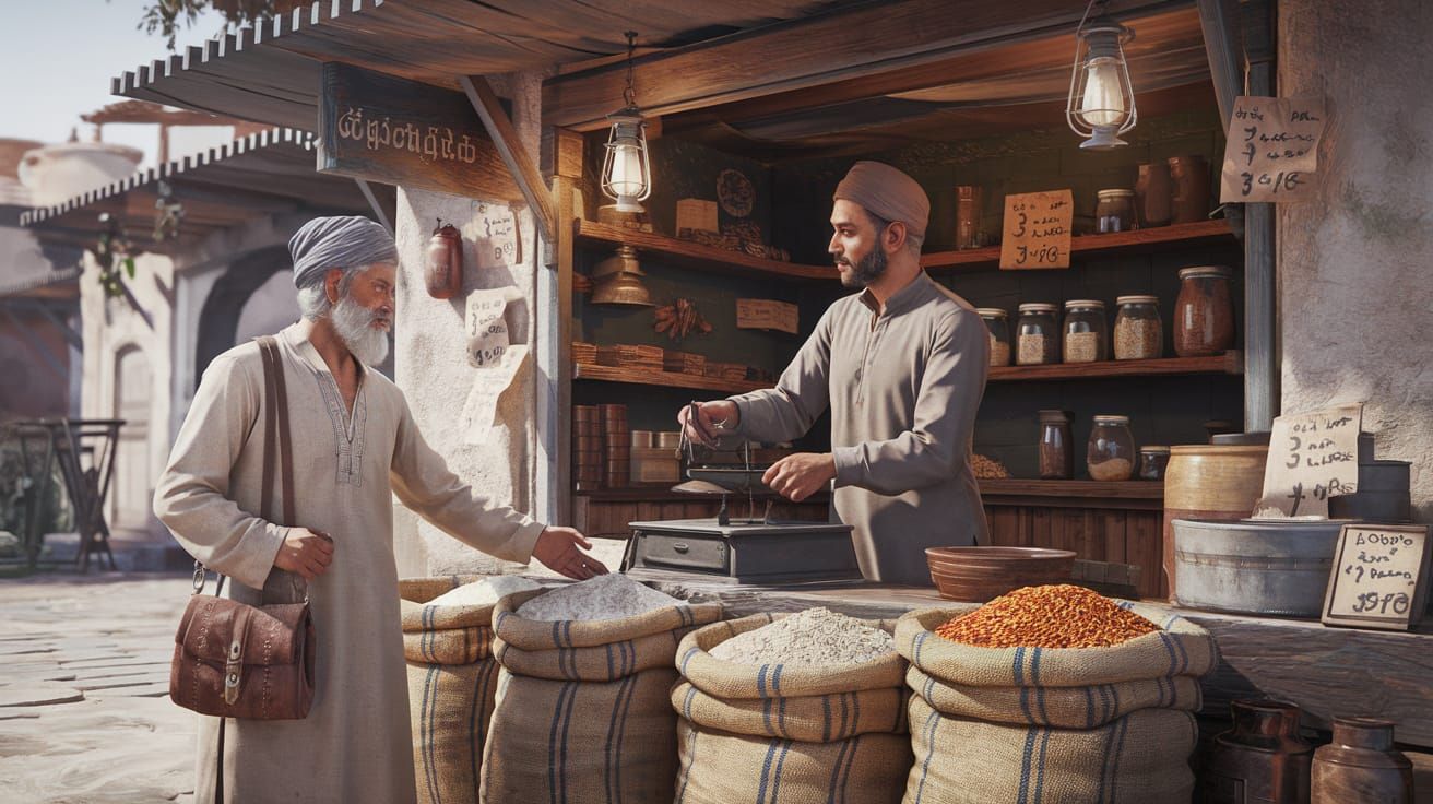 Ancient Islamic Town Grocery Shop, Detailed Matte Painting