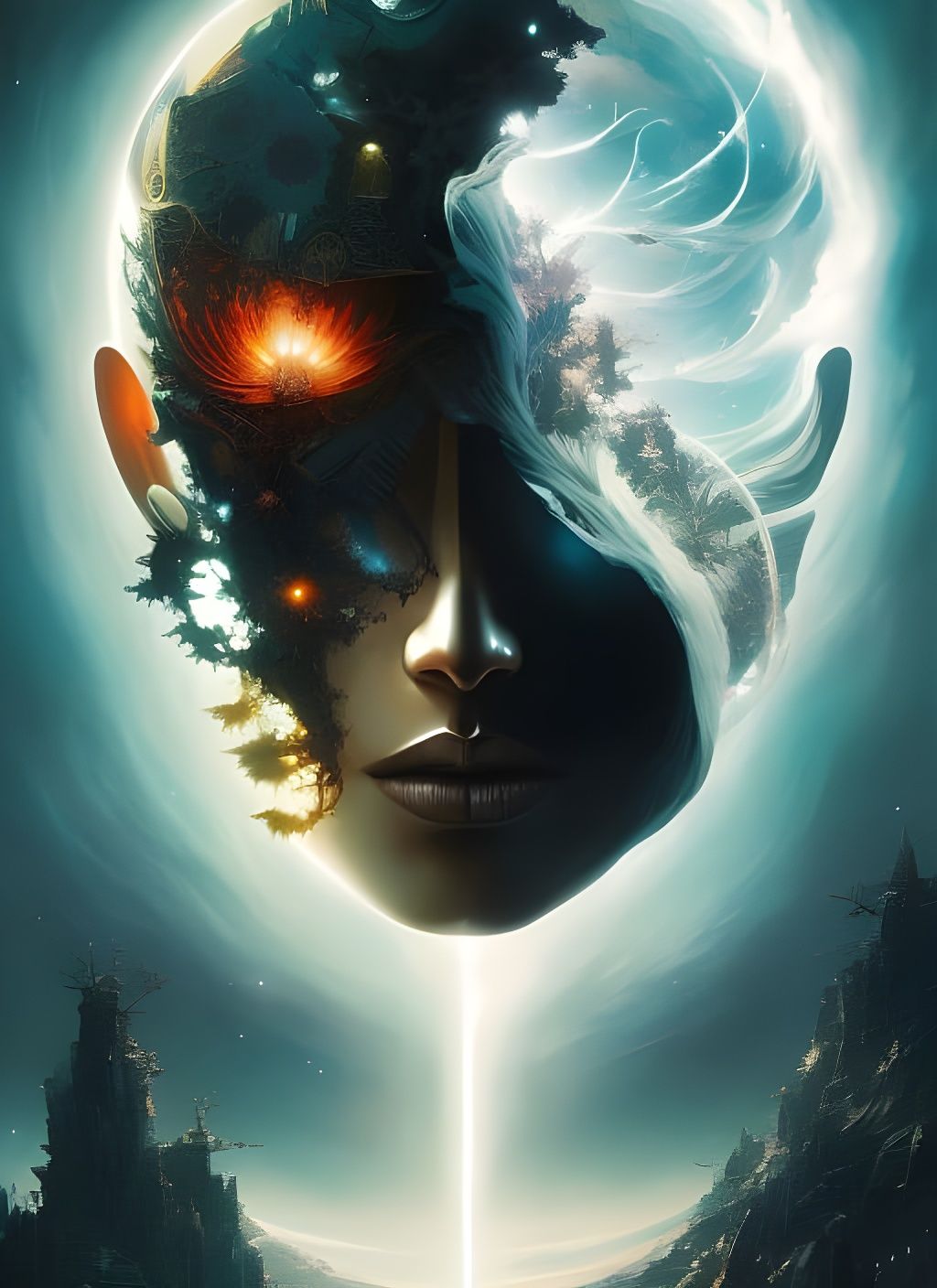 Fractured Celestial Skull: Digital Art Masterpiece