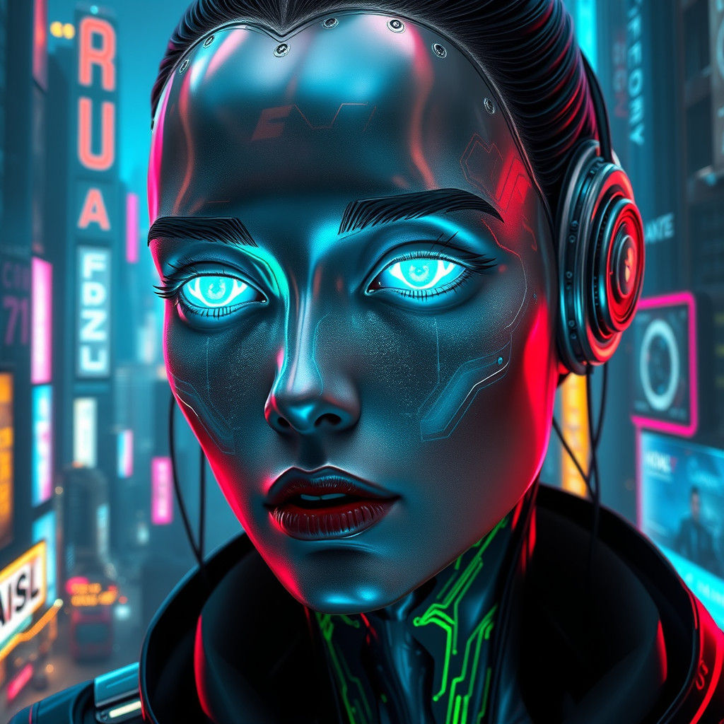 Futuristic Cyberpunk Character with Metallic Textures
