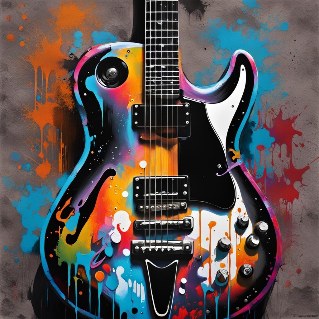 Graffiti Guitar in Street Art Style