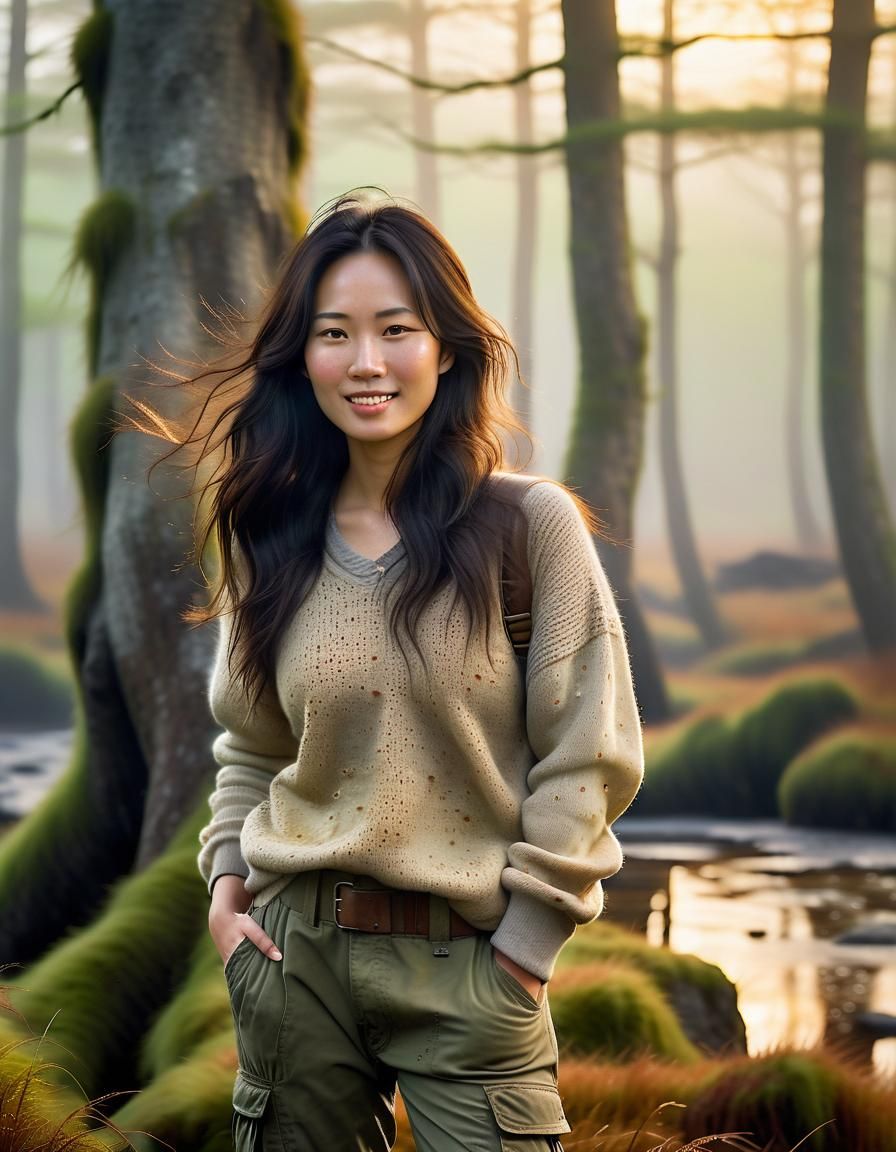 Korean Woman on Moor in Romanticism Oil Painting