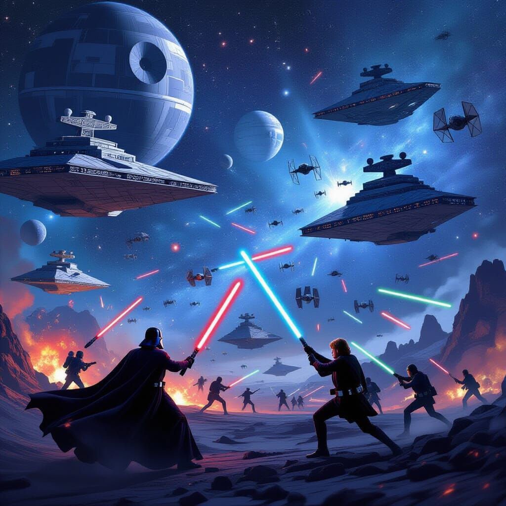 Epic Star Wars Space Battle in Digital Matte Painting Style