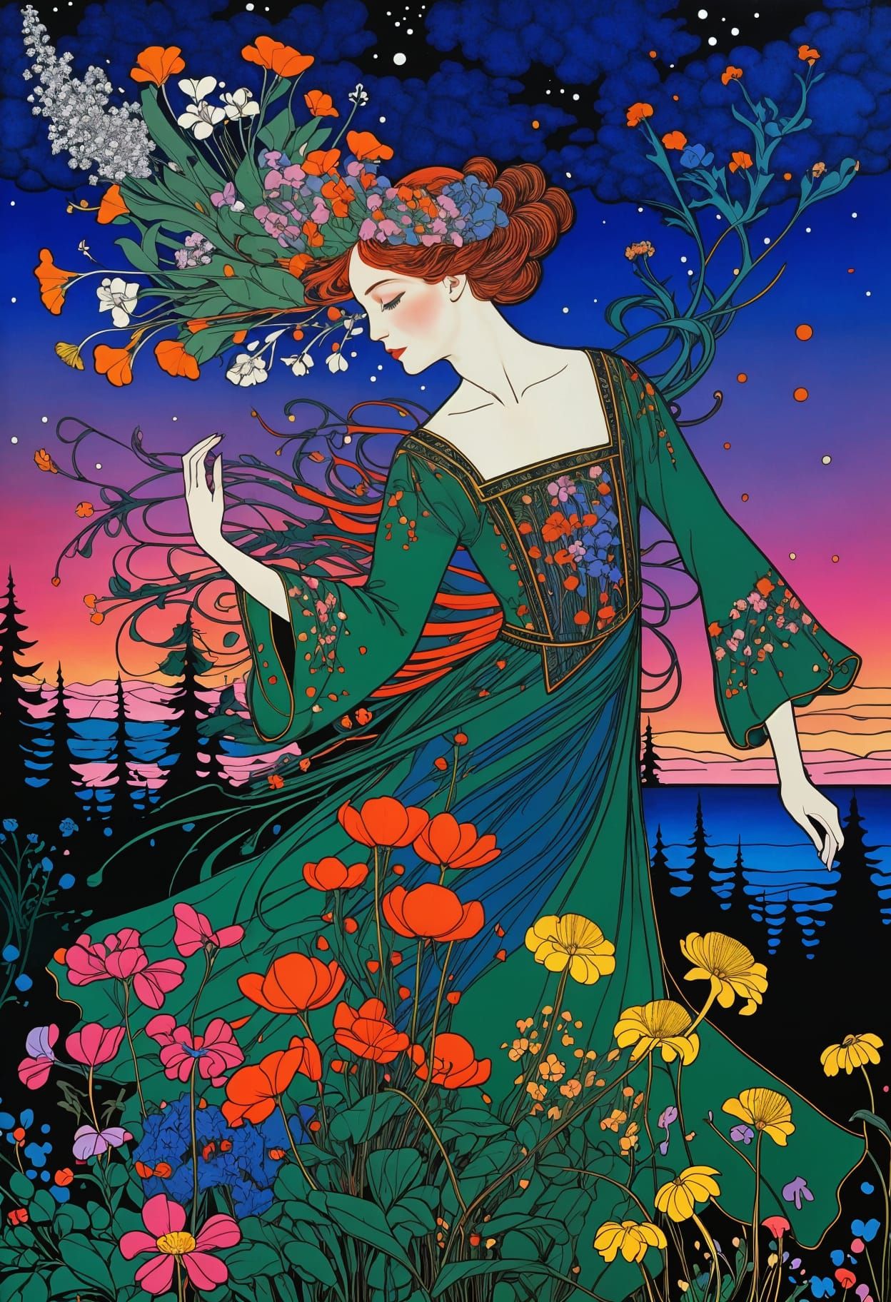 Explosive Floral Dream in Art Nouveau Style