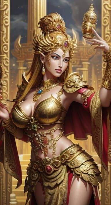 Greed Goddess in Opulent Golden Fantasy Art