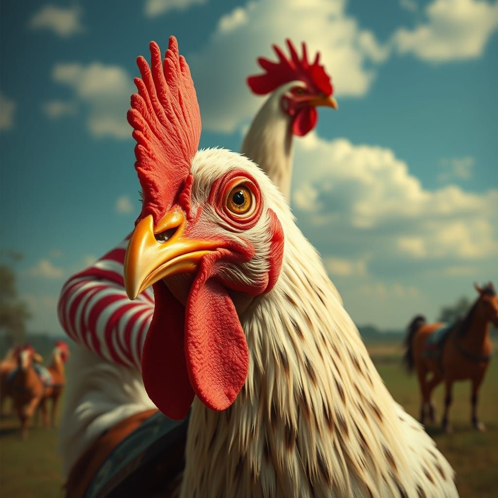 Hyperrealistic Chicken Jockey in Surreal Style