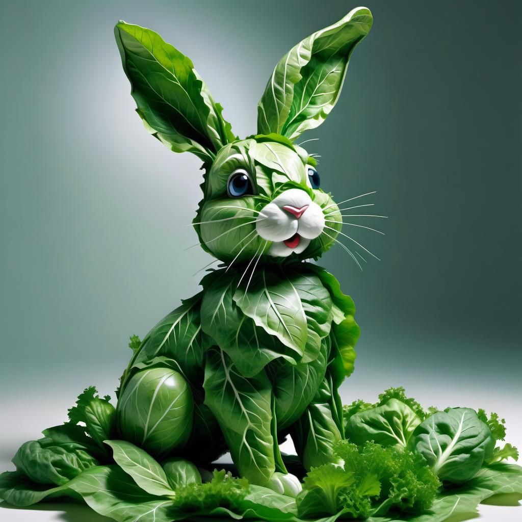 Hyperrealistic Salad Rabbit Sculpture in Pop Art Style