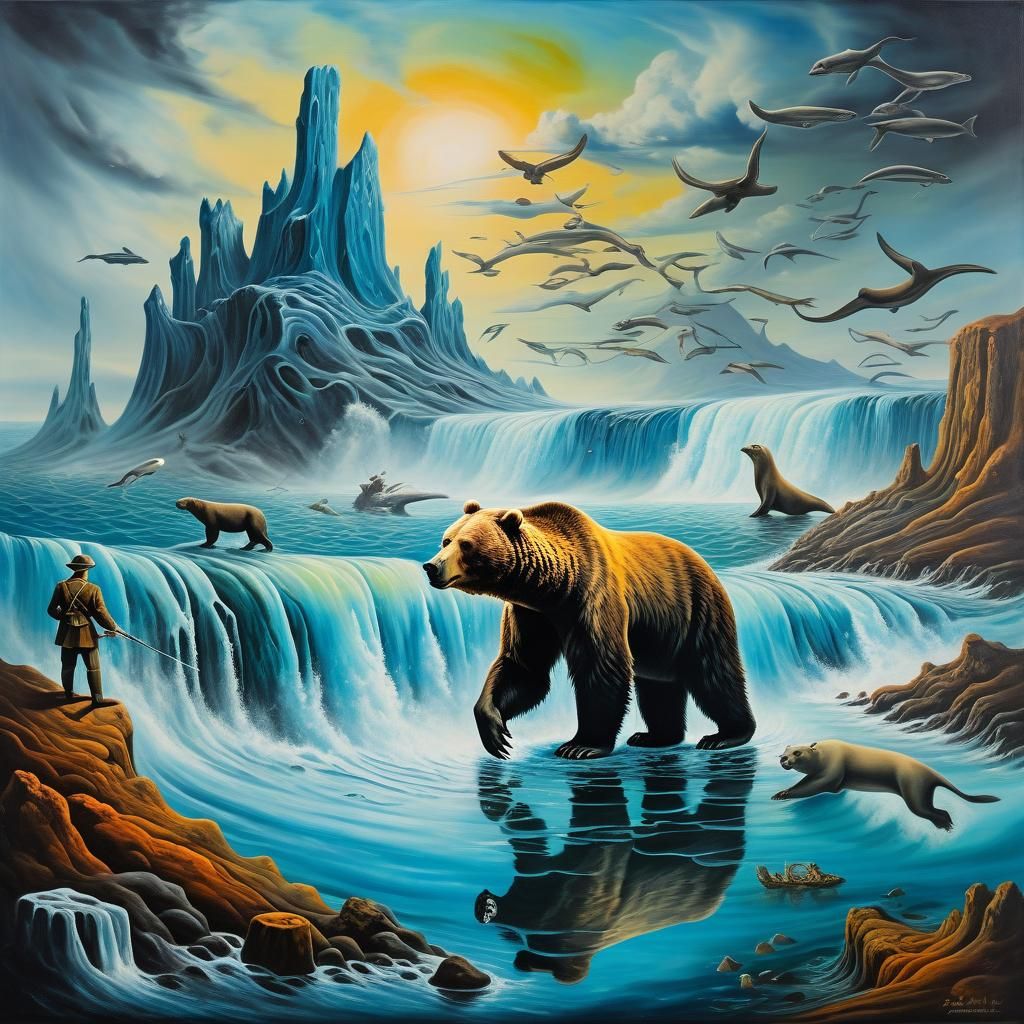 Surreal Polar Bear Hunt in Dreamy Landscape