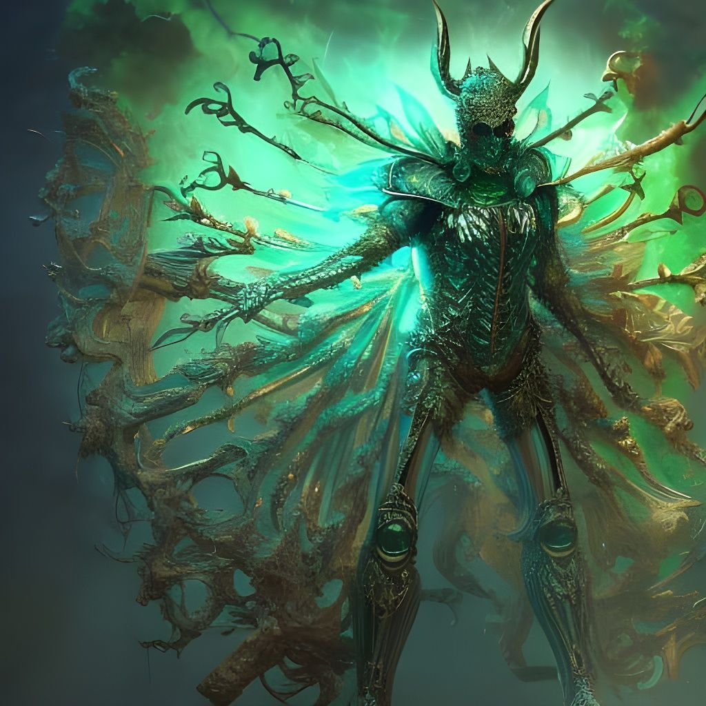 Green Jewel Ghost Rider Portrait in Filigree Armour