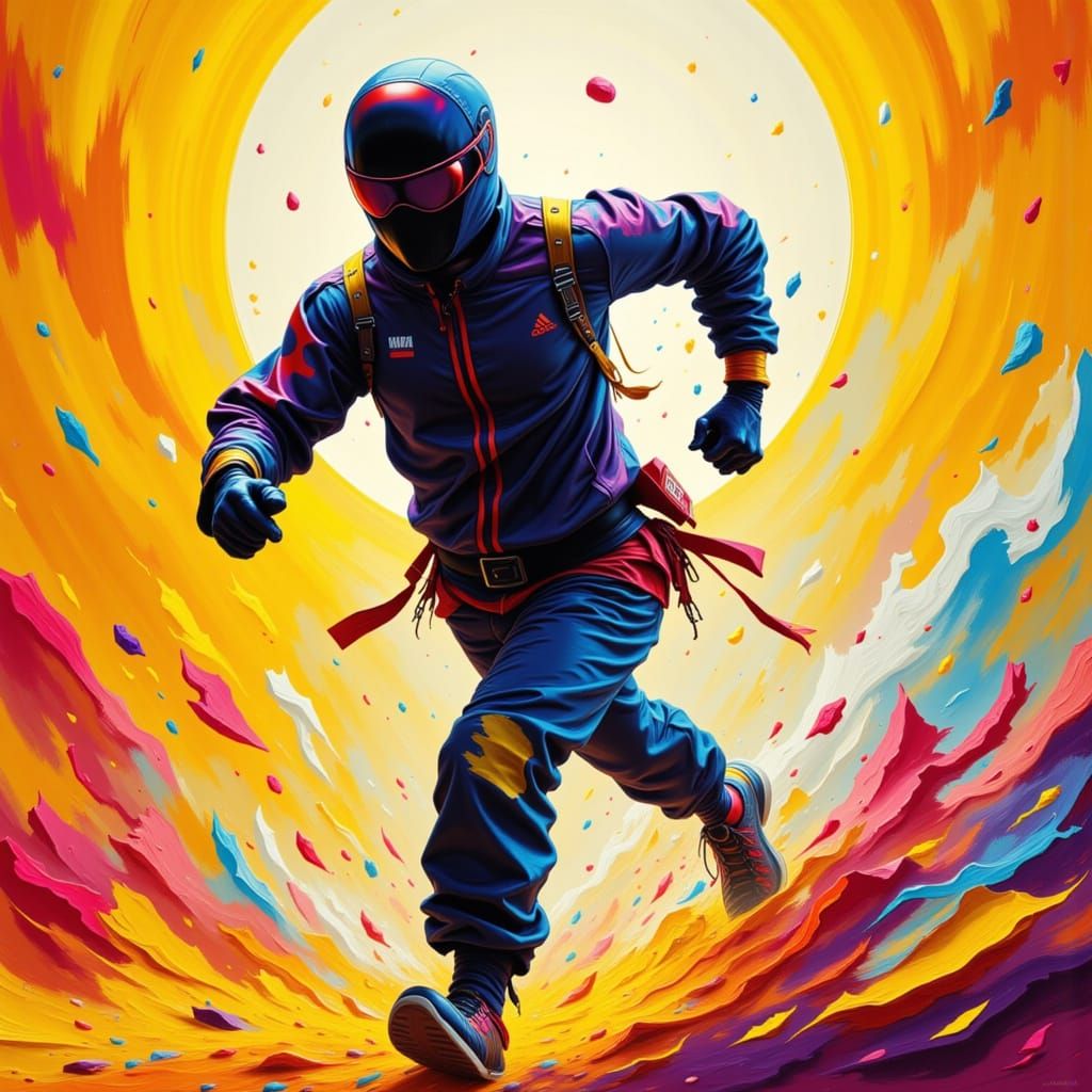 Dynamic Gold Athlete Sprinting with Impasto Effect