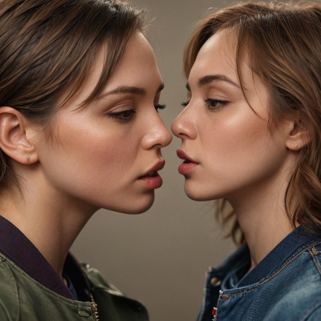 Intimate Portrait of Kissing Women in Studio Lighting
