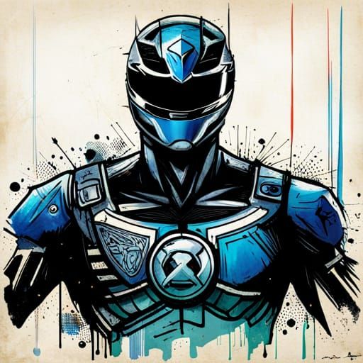 Blue Power Ranger Schematic Diagram in Vibrant Ink