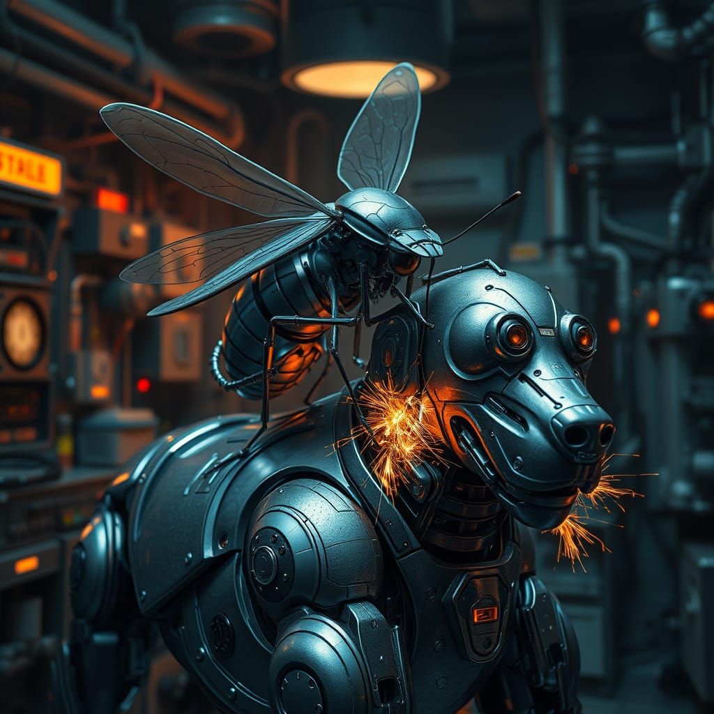 Cybernetic Mosquito Stealing Energy from Robotic Dog