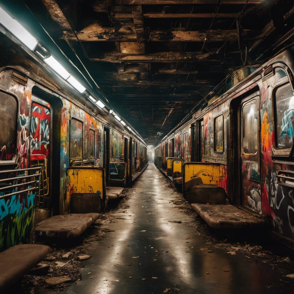 Graffiti-Covered Subway in Hyperrealistic Style