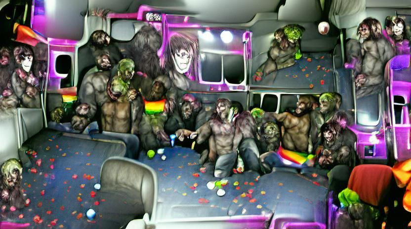 Zombie Apes on a Party Bus