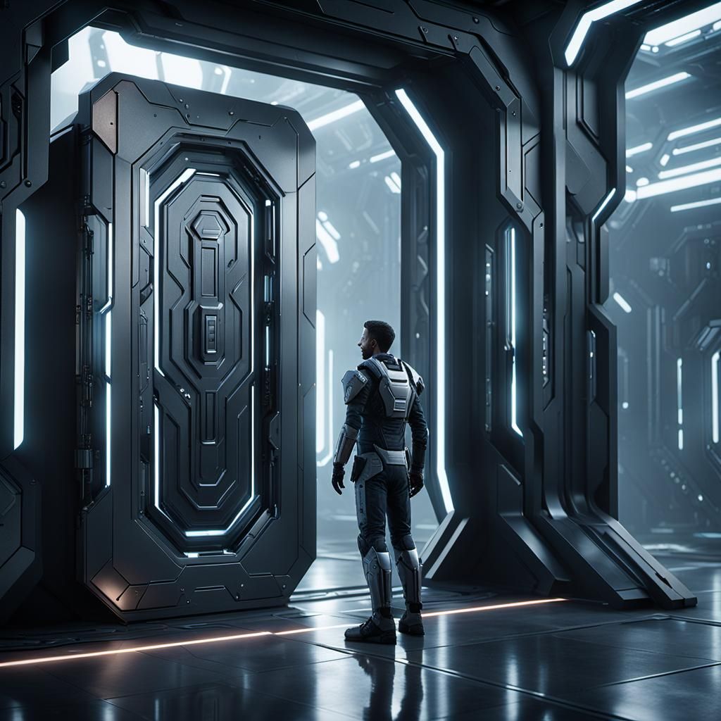 Futuristic Metallic Door in Sleek Sci-Fi Architecture