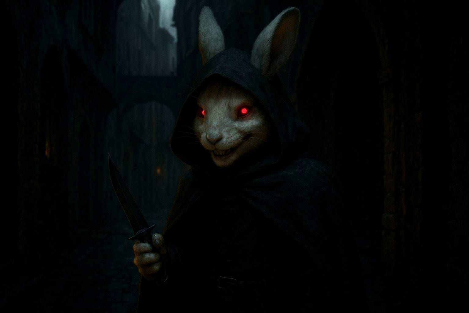 Dark Fantasy Bunny Anthro in Medieval Alley