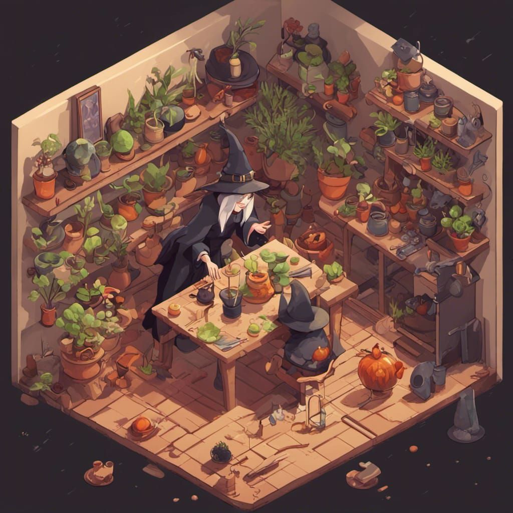 Isometric Witch's Potion Room Concept Art