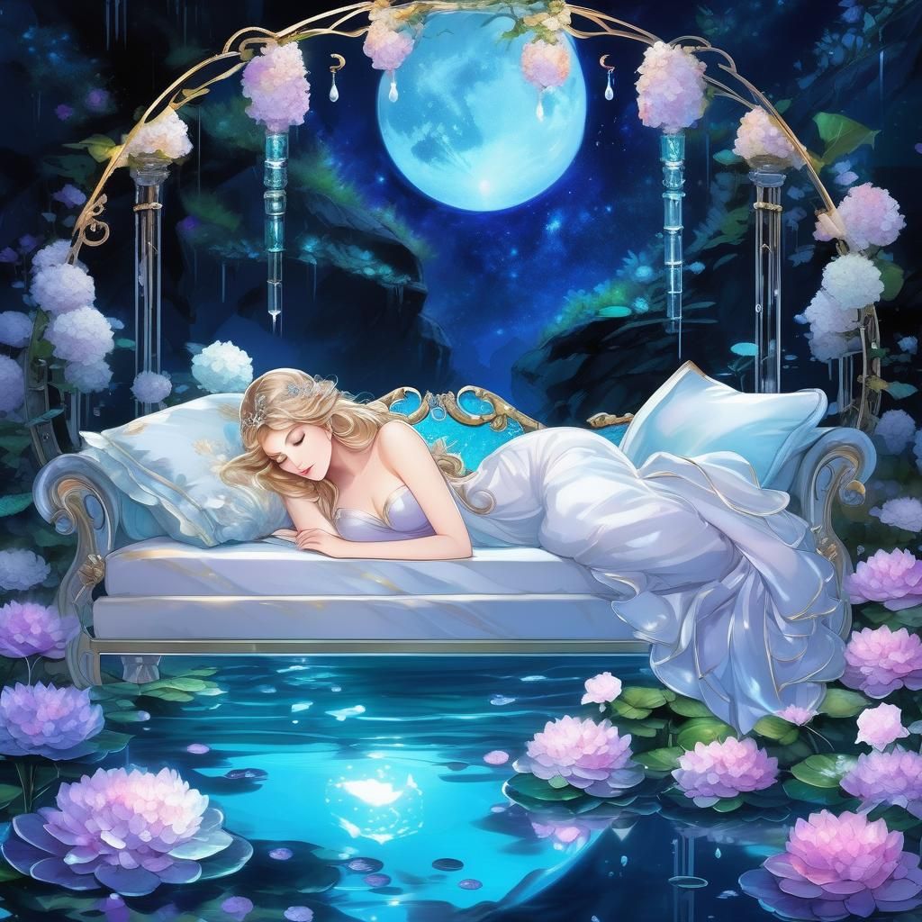 Sleeping Beauty in Rococo Style on Crystal Bed
