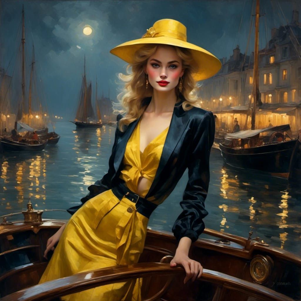 Elegant Blonde Woman in Moonlight, Volumetric Lighting