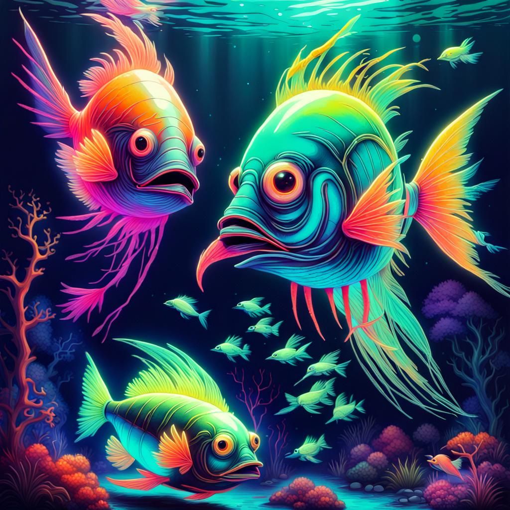 Surreal Neon Horror Underwater Double Exposure