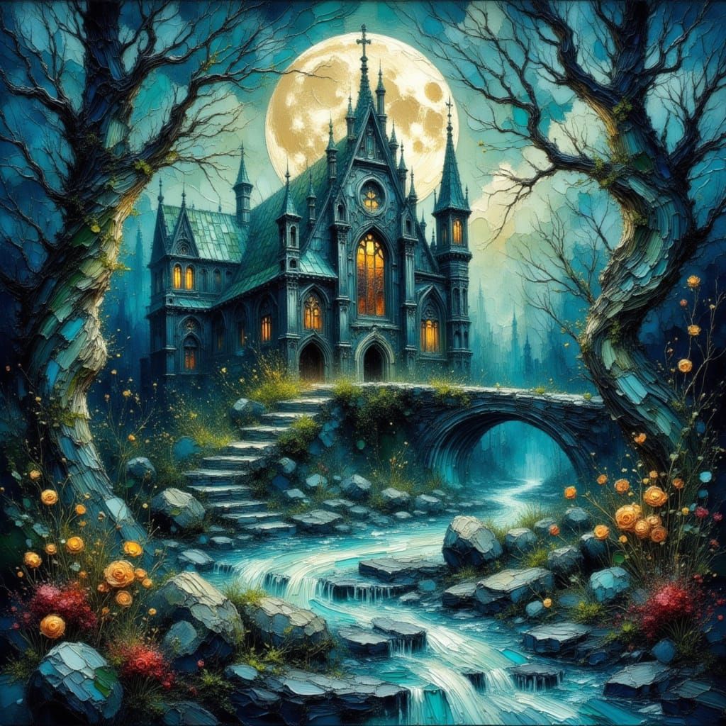 Eerie Gothic Cathedral in a Mystical, Romantic Style