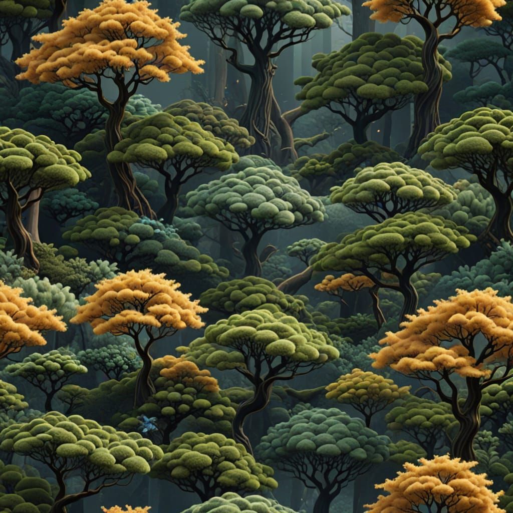 Enchanted Japanese Forest of Fractal Spirits