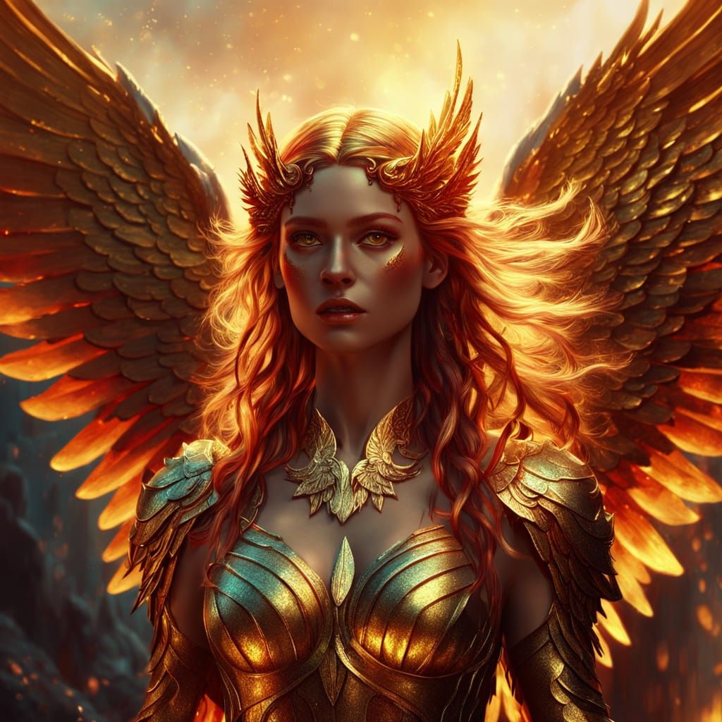 Golden Goddess of Light in Vibrant Oil Painting Style