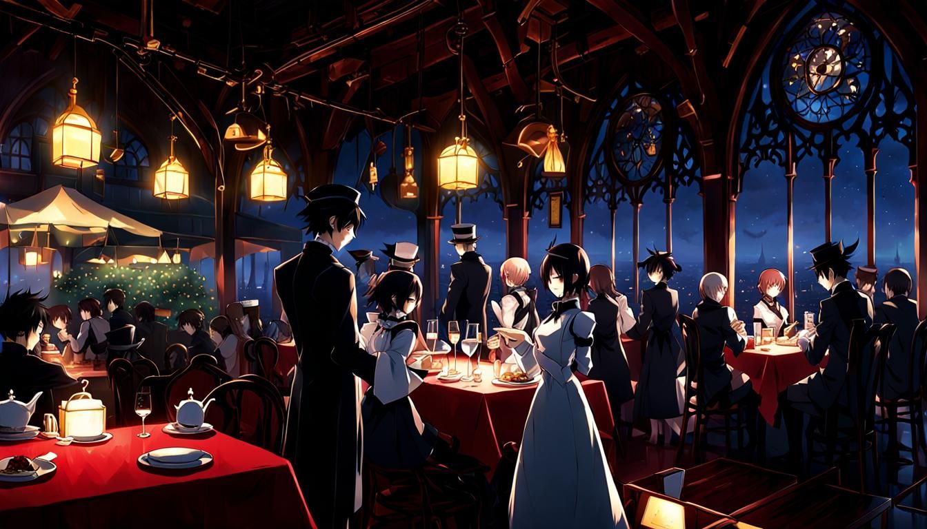 Anime Robot Butler in Gothic Restaurant, Key Visual Style