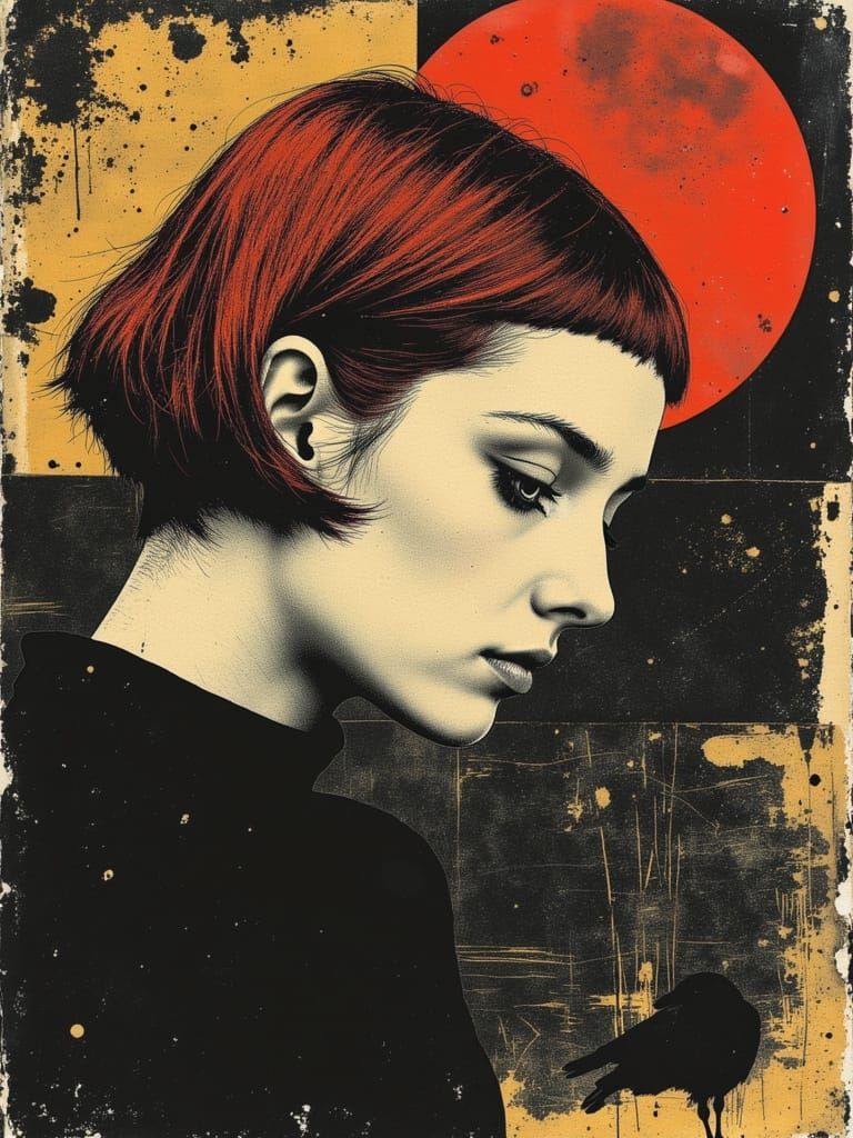 Surreal Postpunk Goddess in Burnished Gold and Ink