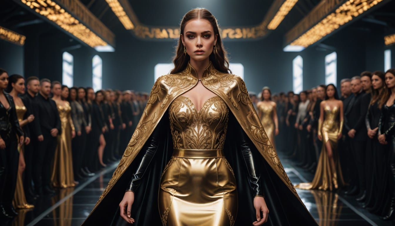 Hyper Realistic Fashion Portrait in Latex Gown with Intricat...