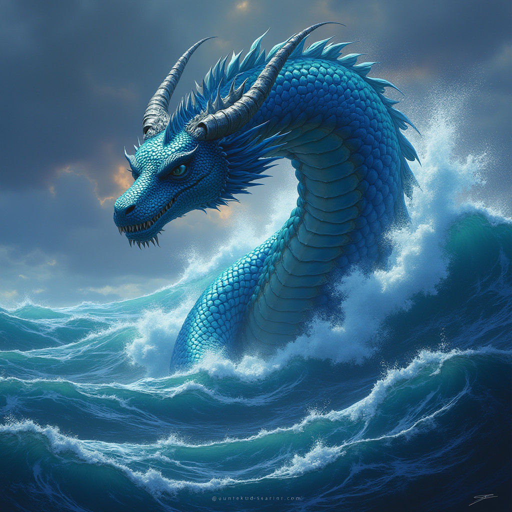 Sapphire Dragon Emerges from Cerulean Ocean
