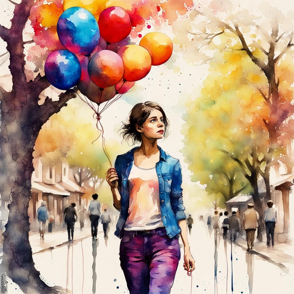 Colorful Spanish Street Scene in Watercolor Style