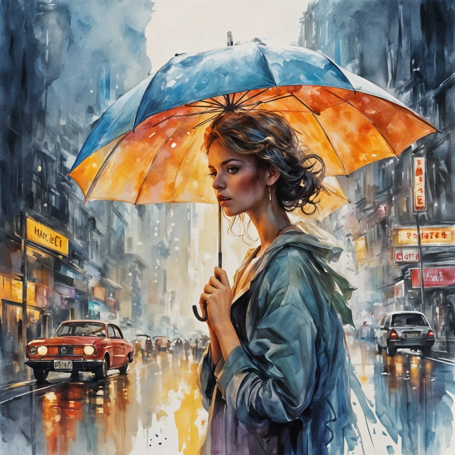 Woman Holding Umbrella in the Rain
