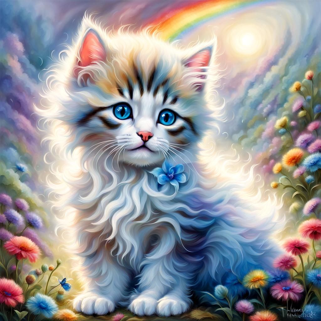 Rainbow Kitten with Big Blue Eyes, Fantasy Art