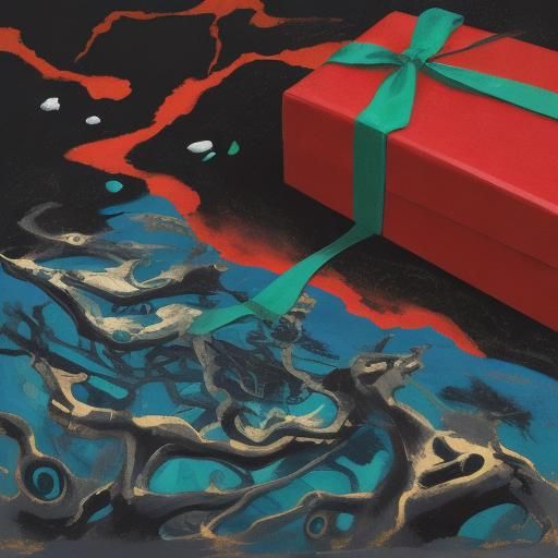 Surreal Figure Brings Gifts to Barren Landscape